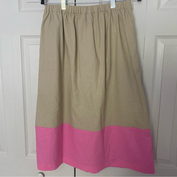 J Crew Colorblock Midi Skirt Pink and Khaki Size Small - Picture 3 of 9